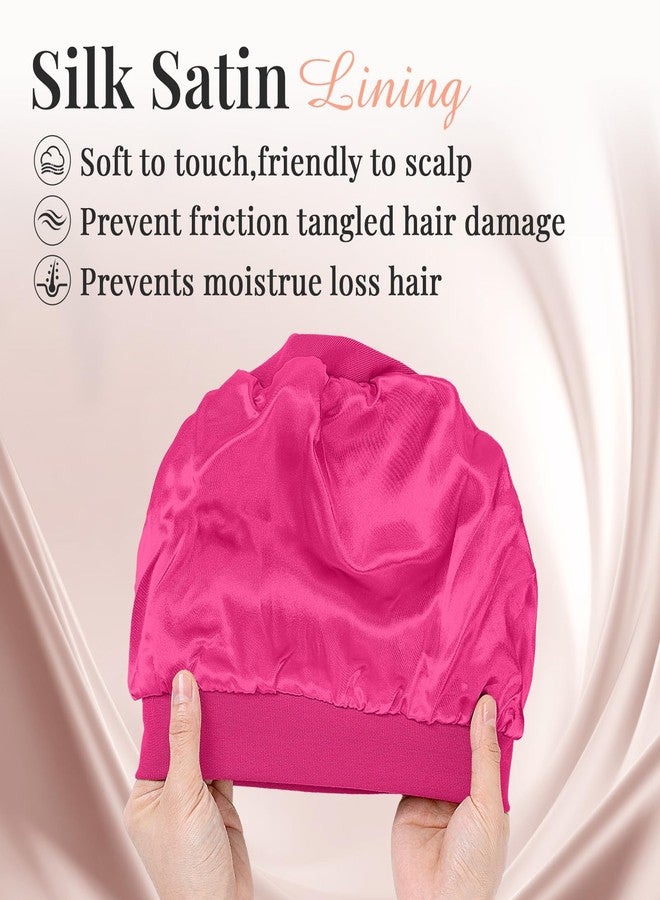 JenPen 4 Pcs Silk Satin Sleeping Bonnet Caps Women, Chemo Satin Lined Bonnet Soft Hair Wrap Slouch Beanie, Shower Cap, Cancer (Rose Red, Royal Blue, Purple Red, Black) - Image 4